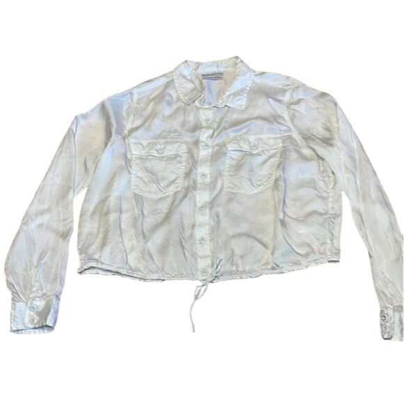 Urban Outfitters White Top, Blouse, Drawstring Waist, Long Sleeve Shirt, Large - Picture 1 of 7